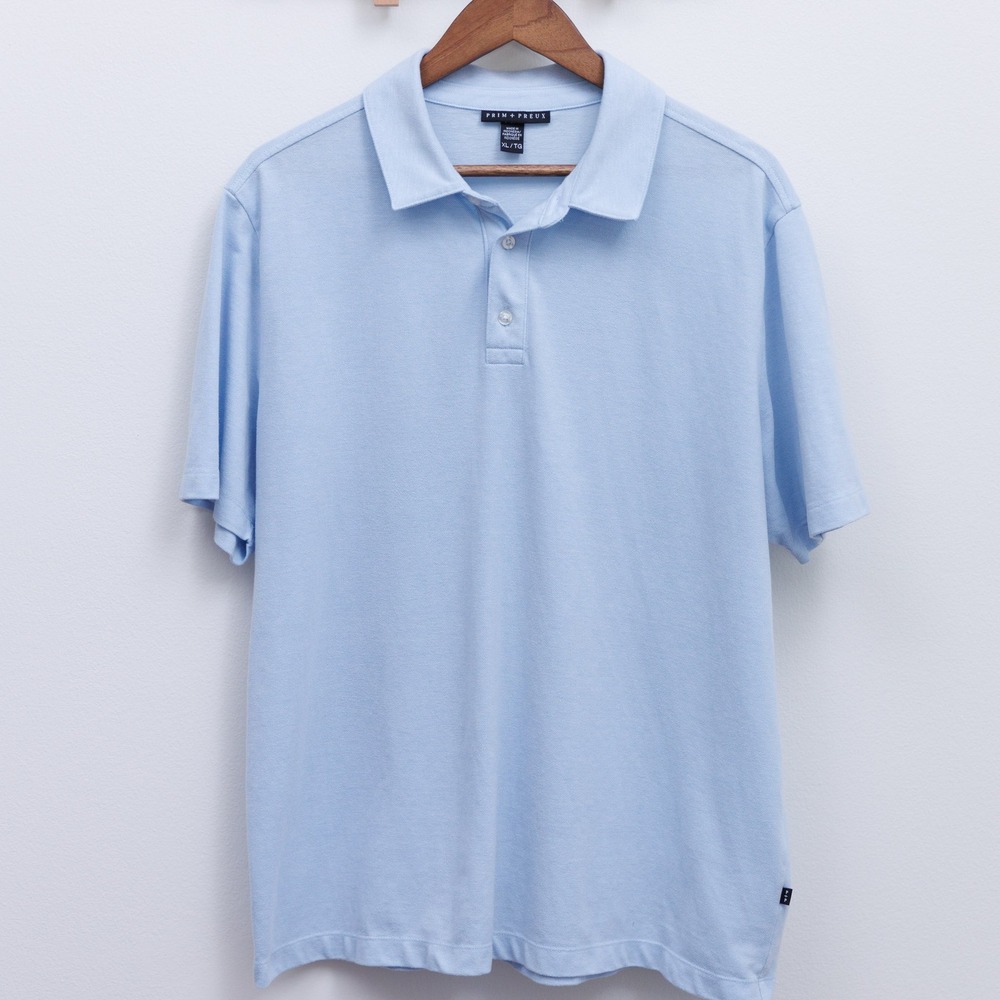 Prim + Preux Mens XL Light Blue Short Sleeve Piqué Polo Shirt Classic Fit